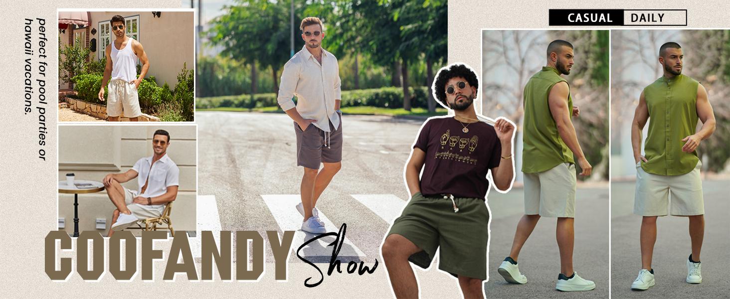 COOFANDY Men's Linen Casual Elastic Waist Drawstring Summer Beach Shorts Fabric Menswear Pants Soft Breathable Classic Denim Hawaiian Denim Hawaiian jortsmen Pockets Simple Shirt Stretchy T-Shirt Leisure