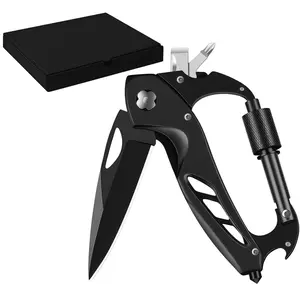 Multitool Carabiner with Pocket Knife, Survival Gear for Camping Hiking, EDC Carabiners Keychain with Folding Knives, Bottle Opener, Window Breaker and Screwdriver, Stocking Stuffers Gifts for Men