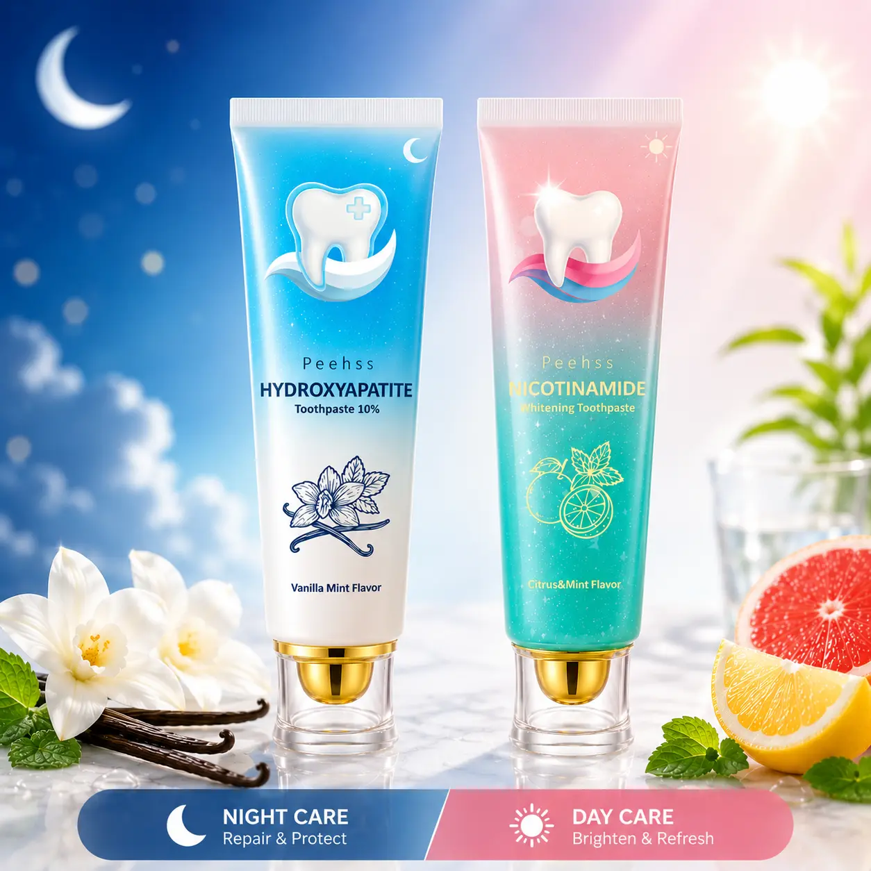 10% Hydroxyapatite Niacinamide Fluoride-Free Toothpaste - Oral Care Mint, Minty Teeth Whitening, Citrus Breath Freshening, Enamel Repair, Gum Care, Sensitivity Relief, Deep Clean Daily Oral Hygiene Essential