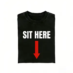 Sit Here Arrow T-Shirt | Funny Novelty Tee, Red Down Arrow Design A303