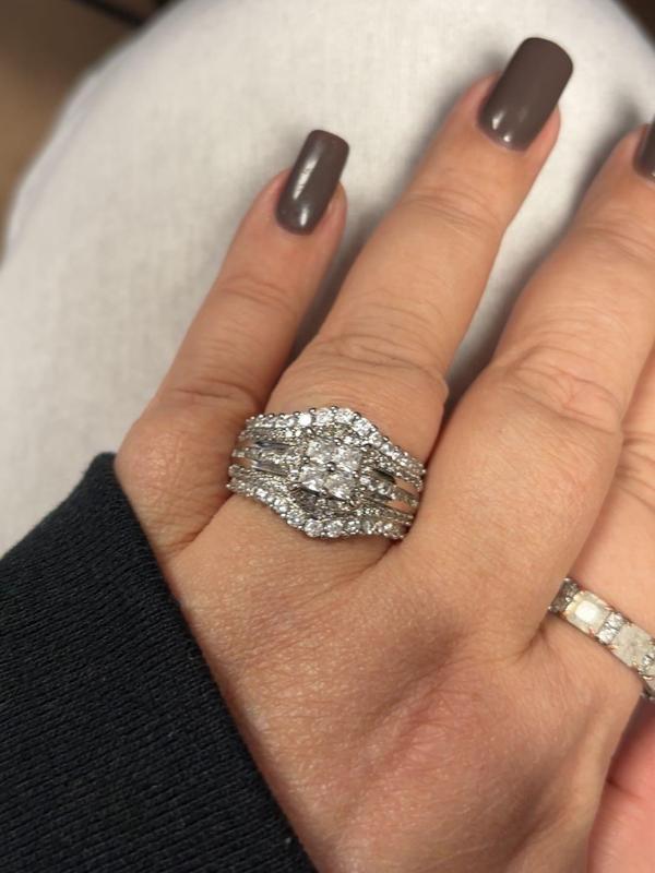 JJ CHIC Square Five-in-One Ring for Women, S925 Sterling Silver Micro Pave CZ Stones Halo Design - Perfect Gift for Girlfriend or Wife Jewelry Elegant Daily Wear Stunning Luxurious