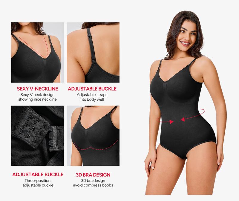 Nebility Soft Clothes for Women vneck basic comfortable seamless shapewear one piece simple fashion camisole sleeveless womenswear Tummy Control Bodysuit Stretchy Bodysuits Compression Minimalist