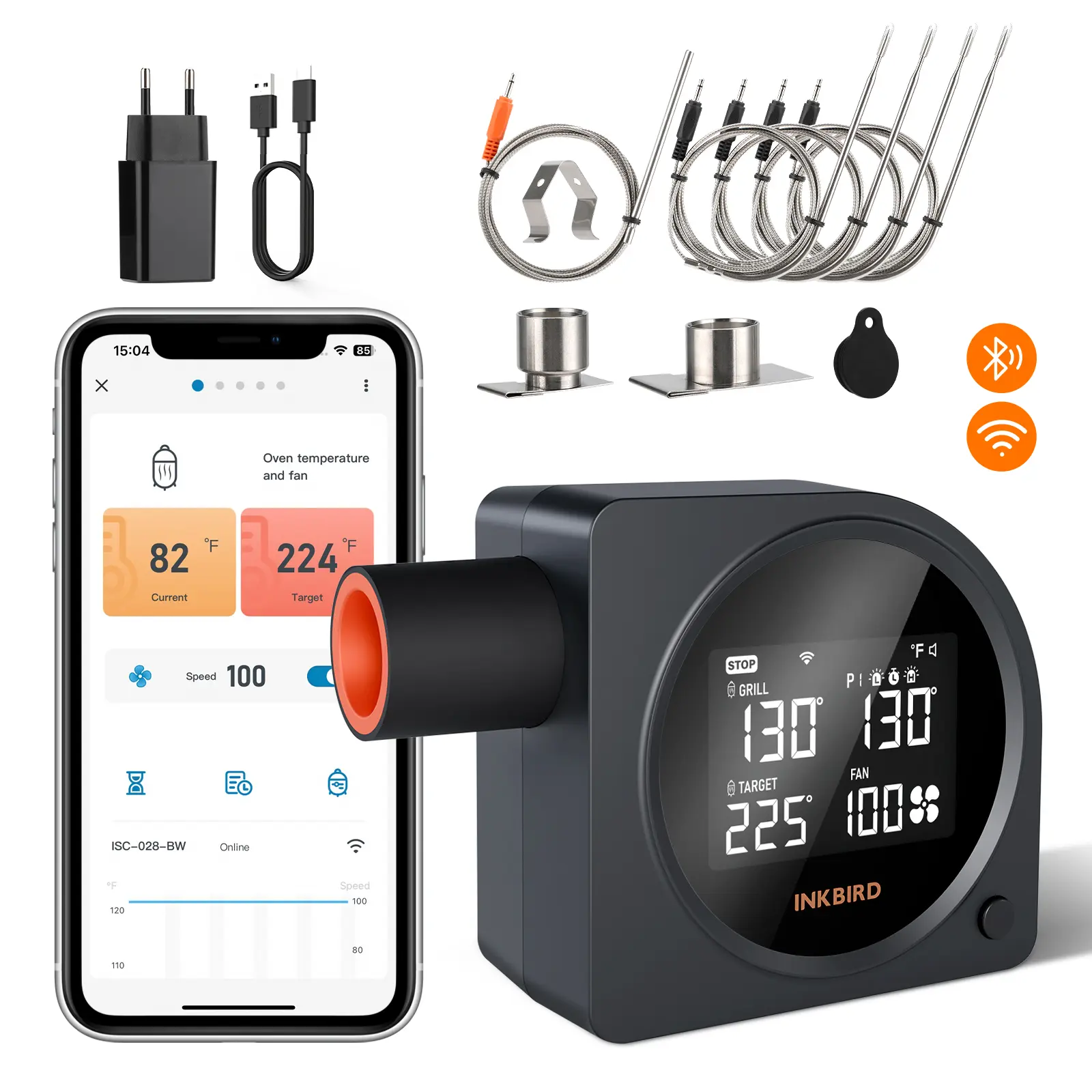 INKBIRD  Wi-Fi 5G and Bluetooth Grill Temperature Controller with 5 Probes,  Automatic Smoker Fan for Big Green Egg, Kamado Joe, Primo, Vision Grill, Meat Thermometer,restock,Oven Kitchen