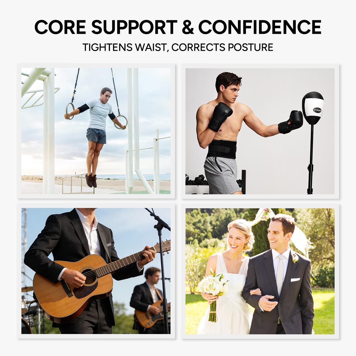 Nebility Men’s Adjustable Dual Velcro Lumbar Support Belt, V-Shaped Back Brace for Strong Support and Improve Posture, Breathable & Comfortable for Sports and Daily Use