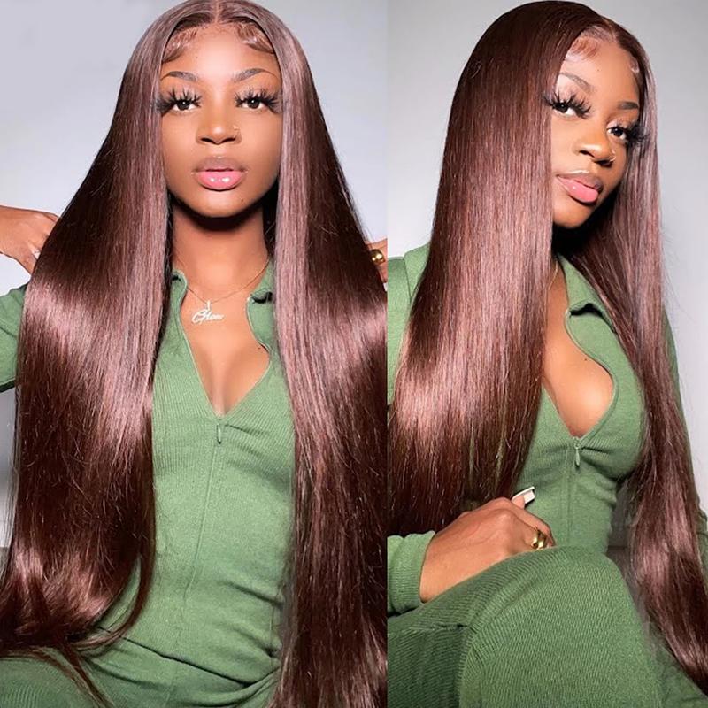 FORGIRL FOREVER #33 Reddish Brown Wig Pre Plucked 13x4 Straight Lace Front Wig For Women Silk Straight Human Hair Lace Frontal Wigs