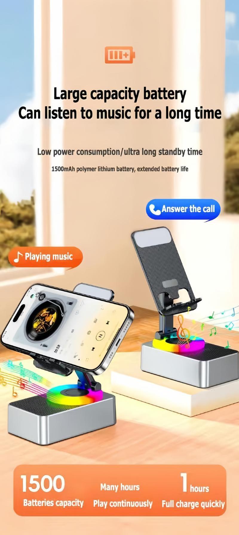 Wireless Audio Bluetooth Speaker 5in1 Phone Holder Emergency Rechargeable withColorful Ambient Light 300° Foldable for Tablet iPhone Android, Gifts for Men Women ,Black Wireless Audio Bluetooth Speaker 5in1 Phone Holder Emergency Rechargeable withColorful Ambient Light 300° Foldable for Tablet iPhone Android, Gifts for Men Women ,Black