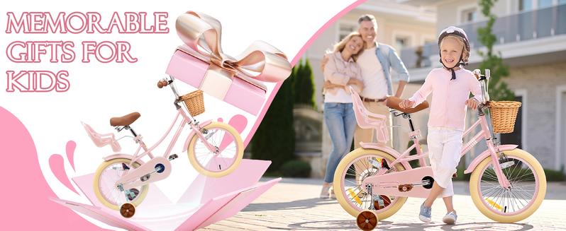 KORIMEFA Bike Toddlers and Kids, 12, 14, 16, 20 Inch Toddler & Kids Bike with Adjustable Seat & Handlebar, Training Wheels, Basket & Bell | Lightweight & Safe Design