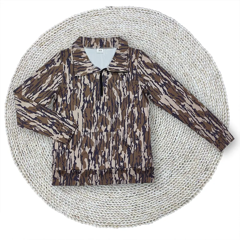 Women Adult Camouflage Hunting Zip Long Sleeve Pullovers Tops Casual Matching