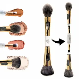 Makeup Brush 4 in 1 Set with Case | Dual-Ended Foundation, Blush, Eyeshadow & Concealer Brush | Mini Portable Makeup Brush