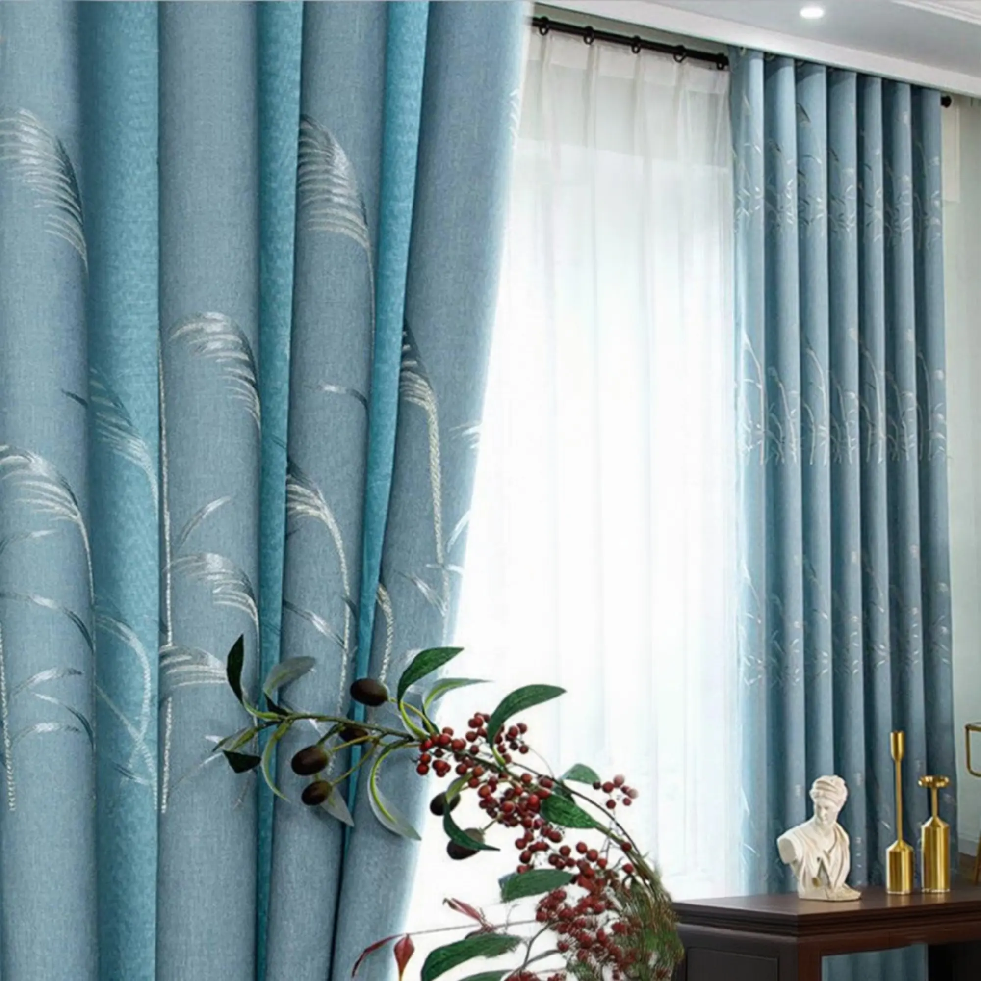 1pc Punch Hole Design Nordic Embroidered Thick Light Blocking Insulation Thermal Insulated Home Decoration Window Curtain, Soft Skin-Friendly Texture, Modern Elegance for Bedroom/living Room Light Blocking Curtains