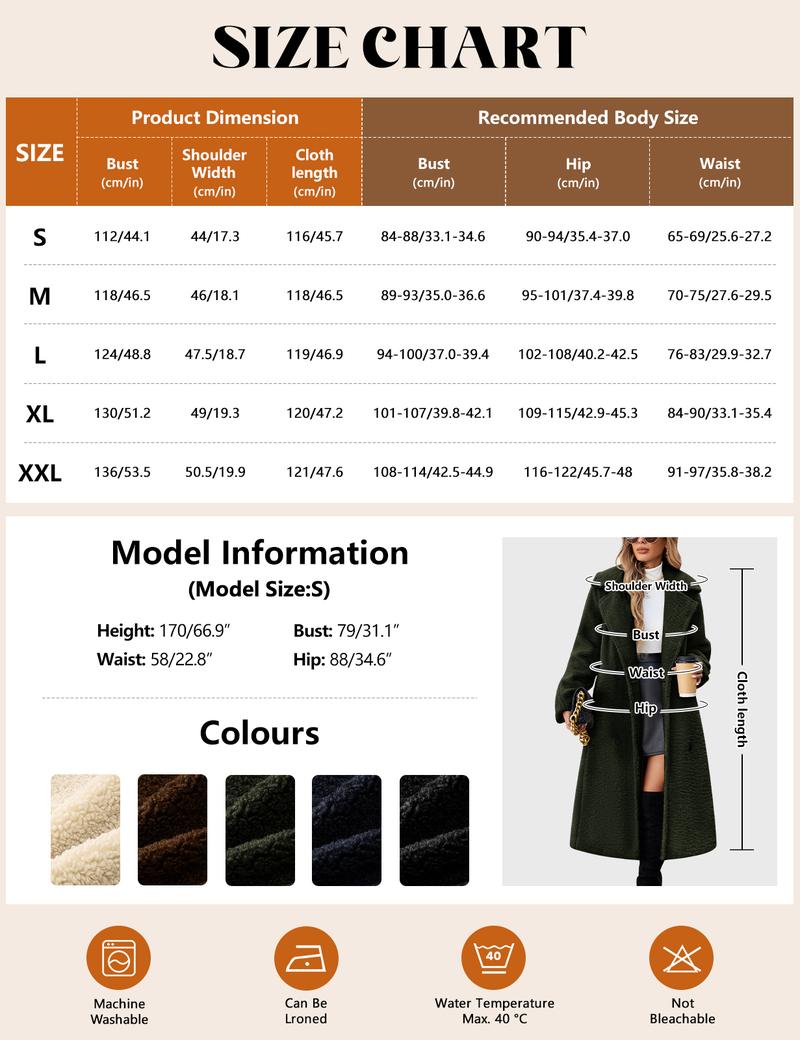 UMIPUBO Womens Cozy Fleece Long Jackets Oversized Double-Breasted Fluffy Coats Winter Lapel Faux Fur Warm Overcoats with Pockets