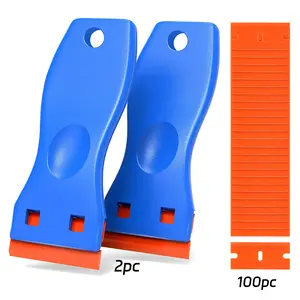 Plastic Razor Blade Scraper Include 2PCS Scraper Tool and 100PCS Blades for Gasket Remover, Labels Decal and Adhesive Remover for Windows and Glass