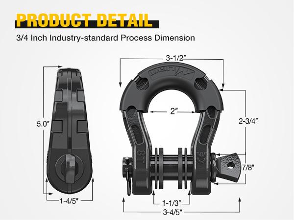 Nilight 2 Pack 3/4" Mega D-Ring Shackle with 7/8" Screw Pin 68,000LBS Break Strength, Heavy Duty Off Road Recovery Shackle for Use with Tow Strap, Winch, Off-Road Jeep Truck Vehicle