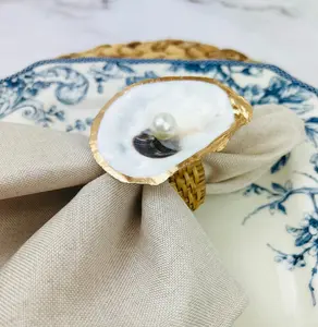 Natural Oyster Shell with Pearl Rattan Napkin Ring