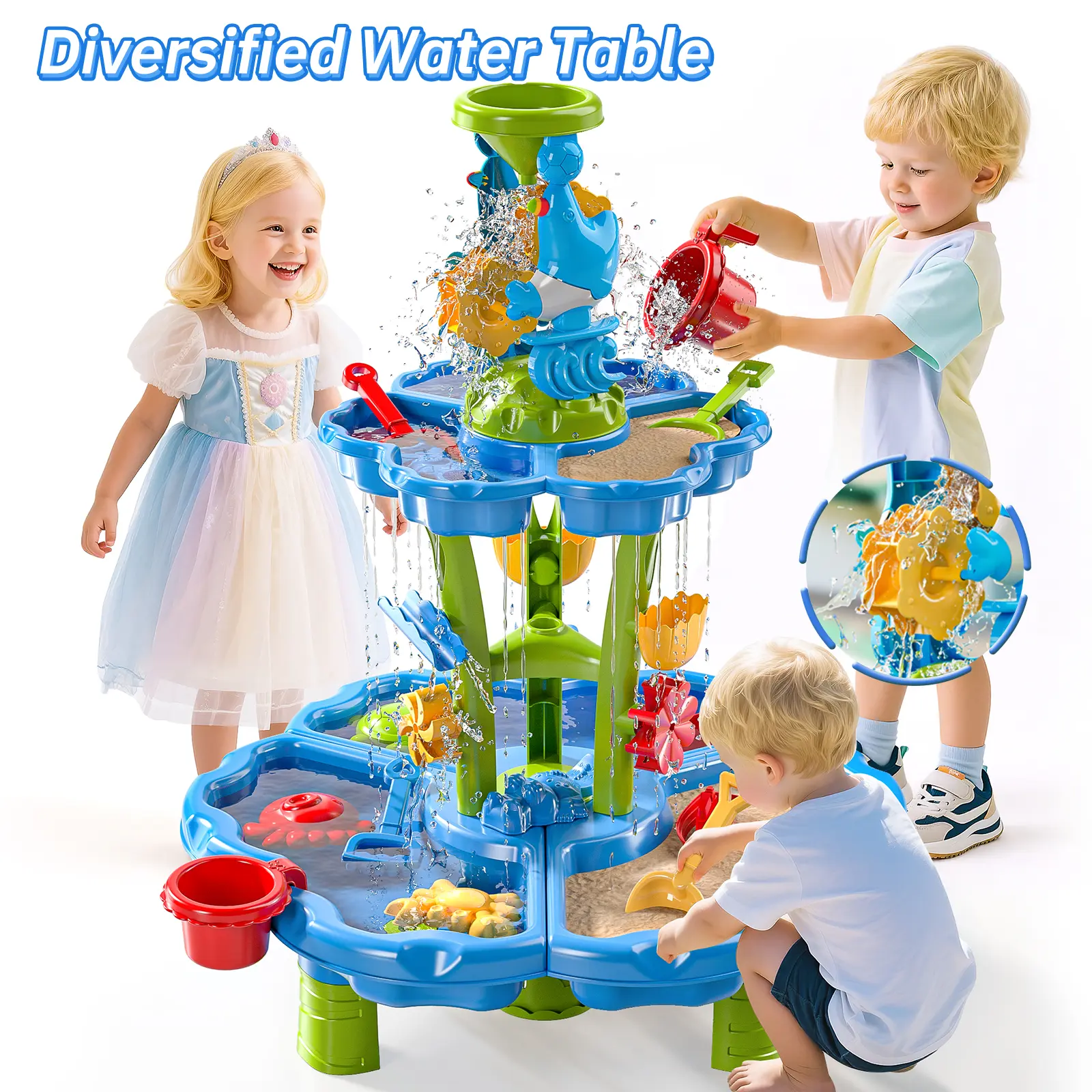 Unisex 2-Tier Water Table Set for Kids - 2-Tiered Beach Toy, Children's Development Tool, Summer Outdoor Gift for 4-6 Years, Versatile Use for Backyard Play & Bath Time (Birthday, Christmas)【A】