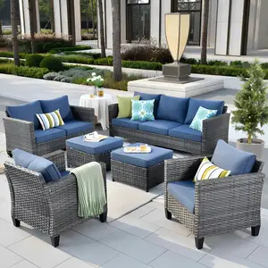 Ovios Vultros 7-Person Luxury Outdoor Patio Sectional Sofa Set with High Back Cushions, All-Weather Wicker Furniture for Backyard Patio