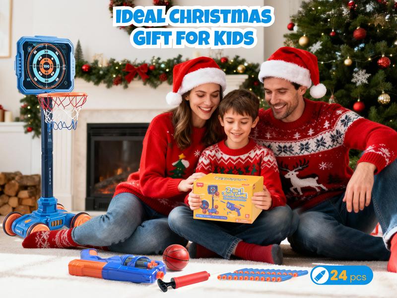 Joycat Sport Toys, 2-in-1 Shooting & Basketball Toy for Kids, Adjustable Height Auto-Moving Shooting Target with Music, Outdoor Indoor Game Compatible with Nerf Gun for Kids, Birthday Chrisrmas Gifts for Boys
