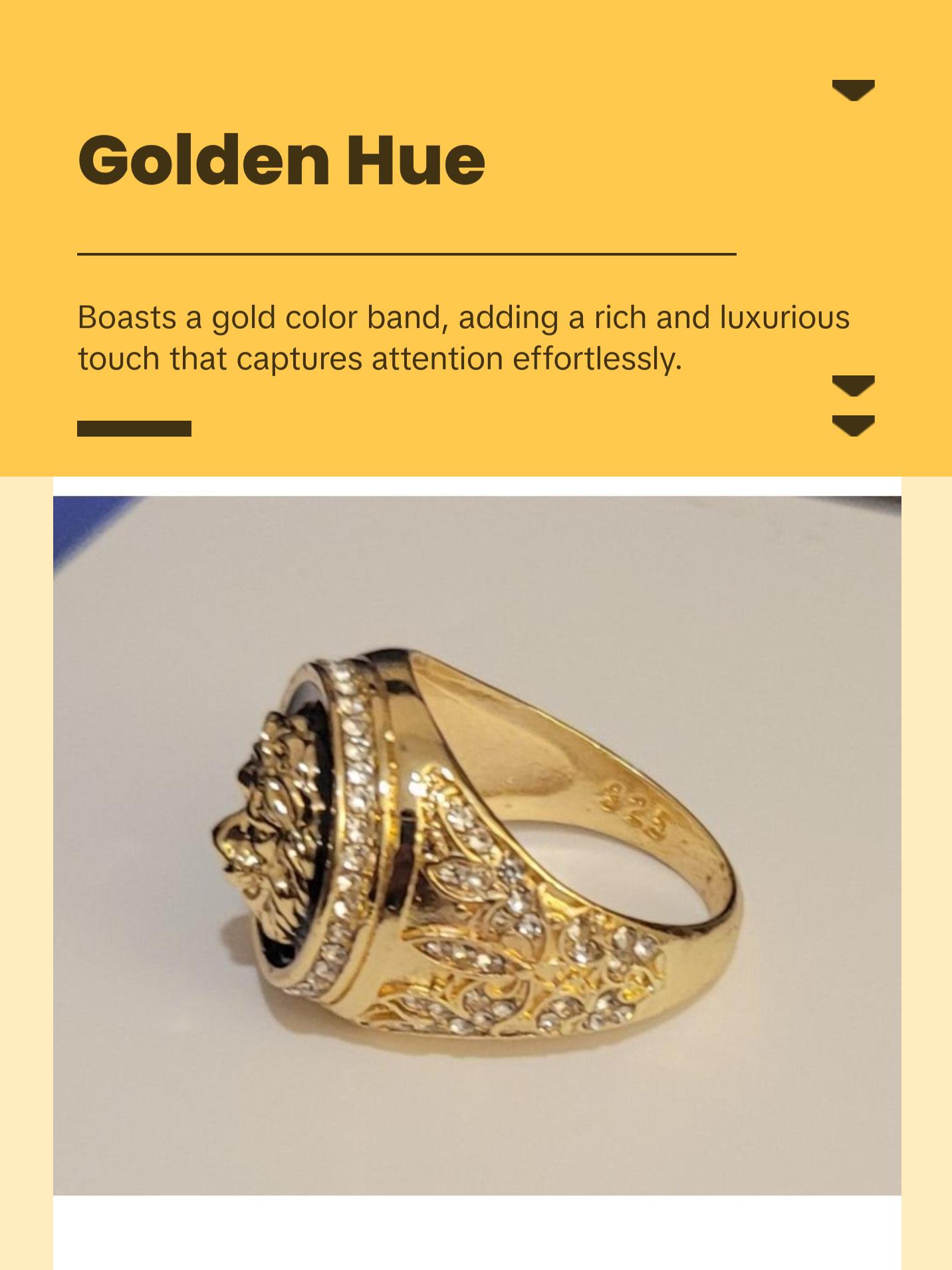 925 Sterling Silver Anillo Lion Head Gold Plated Men's Ring