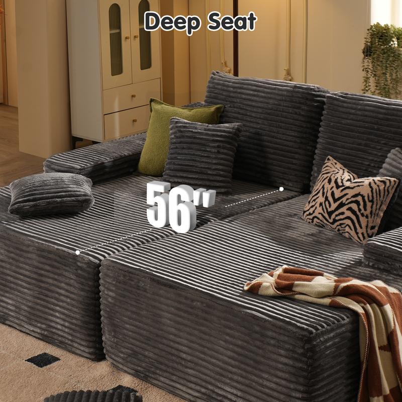【2 Packages Shipping】Ovios 81" Oversized Sectional Double Lounge Chaise with Cloud Plush Sofa Bed, Fluffy Modern Boneless Couch Sleeper Loveseat Chair for Indoor Living Room Bedroom Reading Movie - No Assembly Required