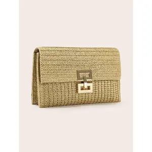 Women's Elegant Straw Clutch Bag, Handheld Bag Purse, Fashionable Square Flap Wallet, Casual Trendy Versatile High-quality Daily Commuting Bag