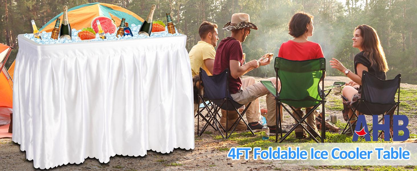 AHB Outdoor Cooler Table with Drain, Folding Ice Cooler Table with Removable Matching Skirt, Portable Table Coolers 4 Foot for Party BBQ Camping Wedding AHB Outdoor Cooler Table with Drain, Folding Ice Cooler Table with Removable Matching Skirt, Portable Table Coolers 4 Foot for Party BBQ Camping Wedding