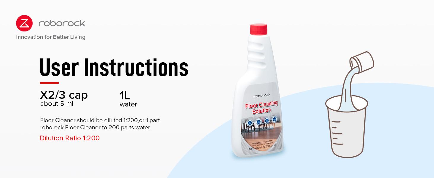 roborock Official Floor Cleaning Solution, Floor Cleaner for Hardwood Tile Hardfloor, Compatible Robot Vacuums with Mopping and Wet Dry Vacuum, 16.2 FL OZ, Dilution Ratio 1:200
