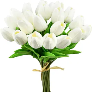 Tulips Artificial Flowers  Faux Silk Tulip Real Touch Tulip Fake Flowers Bouquets Arrangements for Mother's Day Easter Spring Flowers Gifts Home Table Decor, 10/20Pcs