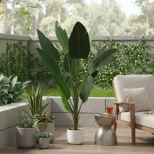 Artificial Banana Leaf Plant - Realistic Mini Traveler's Palm Tree, Fake Tall Green Indoor Decoration for Living Room, Bedroom, Office, 120cm