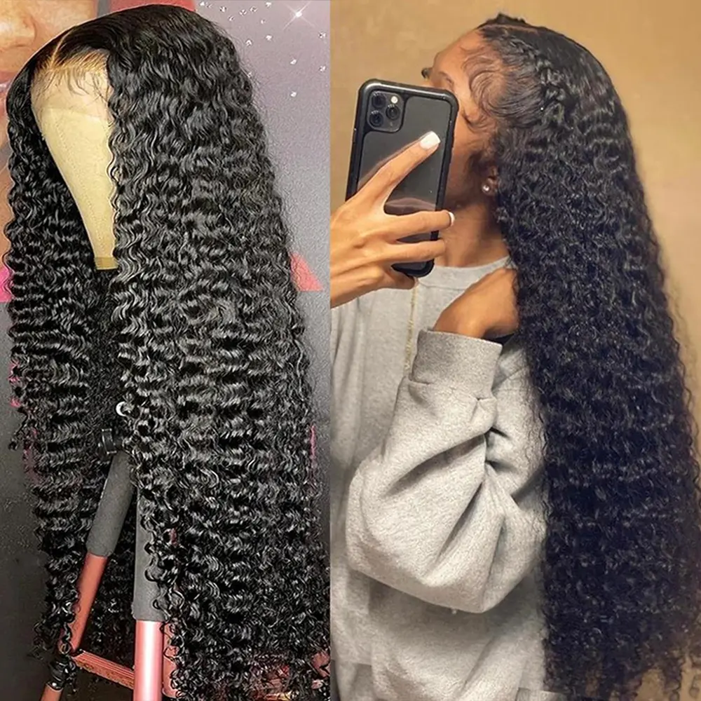 Bling Hair 13x4 13x6 Deep Wave HD Lace Front Wig Human Hair 180% density Transparent Lace Frontal Wigs For Women Human Hair Hair Wigs Pre Plucked Lace Front Wig Real Hair Wigs backtoschool