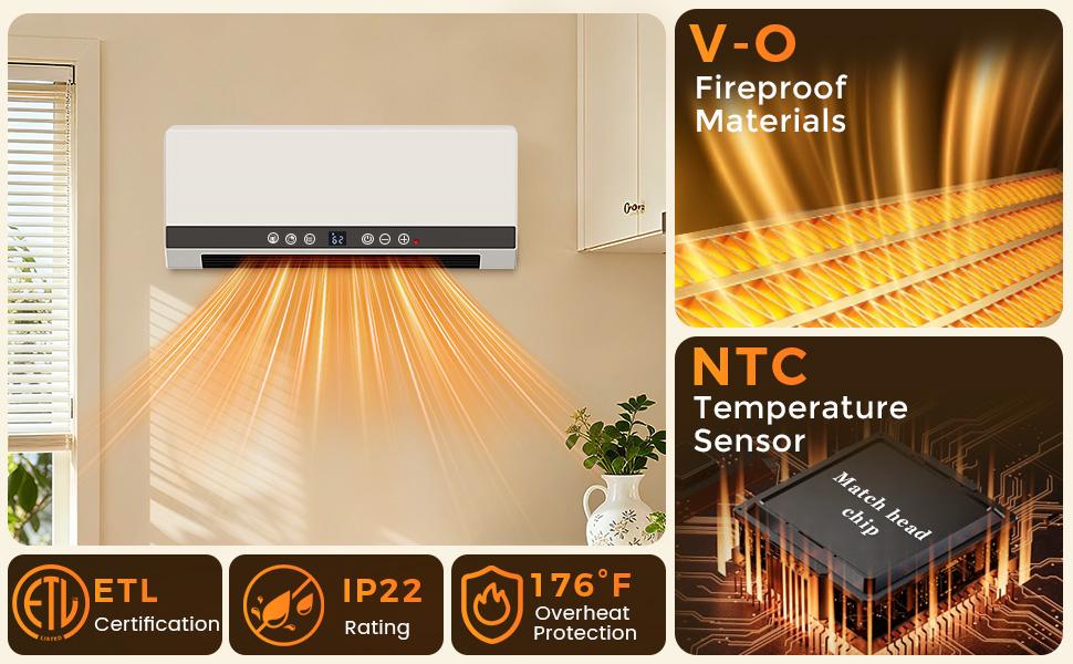 R.W.FLAME Wall Heater for Bathroom, 1500W Wall Mount Electric Heater with Remote Control, 24-Hour Timer, Weekly Timers, Easy to Mount for Bedroom, Office, And Home