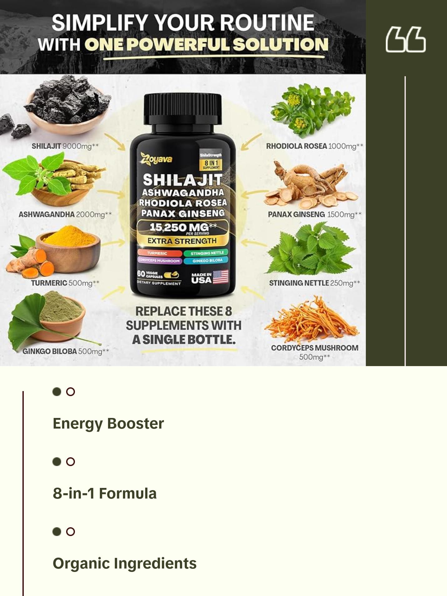 Zoyava Shilajit Pure Himalayan 9000MG,Energy Booster Ashwagandha 2000MG Adult Organic