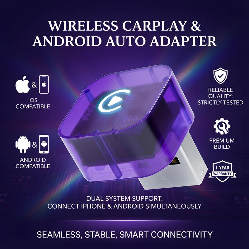2in1 2026 Wireless CarPlay Adapter Receiver + Android Auto - Compact 21mm mini size , Quick Pairing, Plug & Play, Stable Navigation/Music/Calls, usb -A & USB-C design android-fast connection