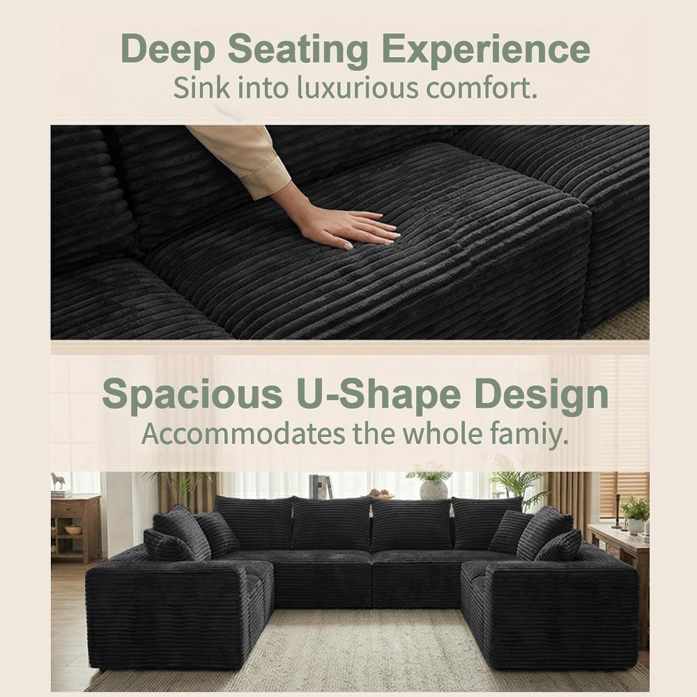 139'' Oversized U Shaped Sectional Couches, 8 Seater Modular Boneless Cloud Sofa with Chaise Lounges, 4-in-1 Flexible Combination Deep Seat Corner Large Couch,No Assembly for Living Room