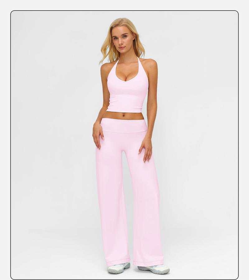 MFVIM Sporty Two-Piece Set Women’s Plain Crop Cami Top & Flare Leg Pants Sports Set, Sporty Casual Comfy Breathable Two-Piece Outfits for Yoga, Gym, Workout, Running, Gym Workout Clothes