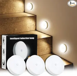 9-LED Motion Sensor Puck Lights 4-Pack, USB Rechargeable & Dimmable Under Cabinet Lighting, Wireless Battery Powered  Light for Closet, Cabinet, Counter camp gear portable night camping essentials Nightlight