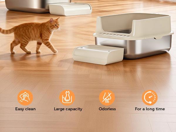 【2026 New Year Sale】Comhoma Extra Large Stainless Steel Cat Litter Box with Lid for Big Cats | XL Enclosed Metal Pan with High Sidewalls & Removable Cover | Leak-proof, Non-stick, Easy-Clean