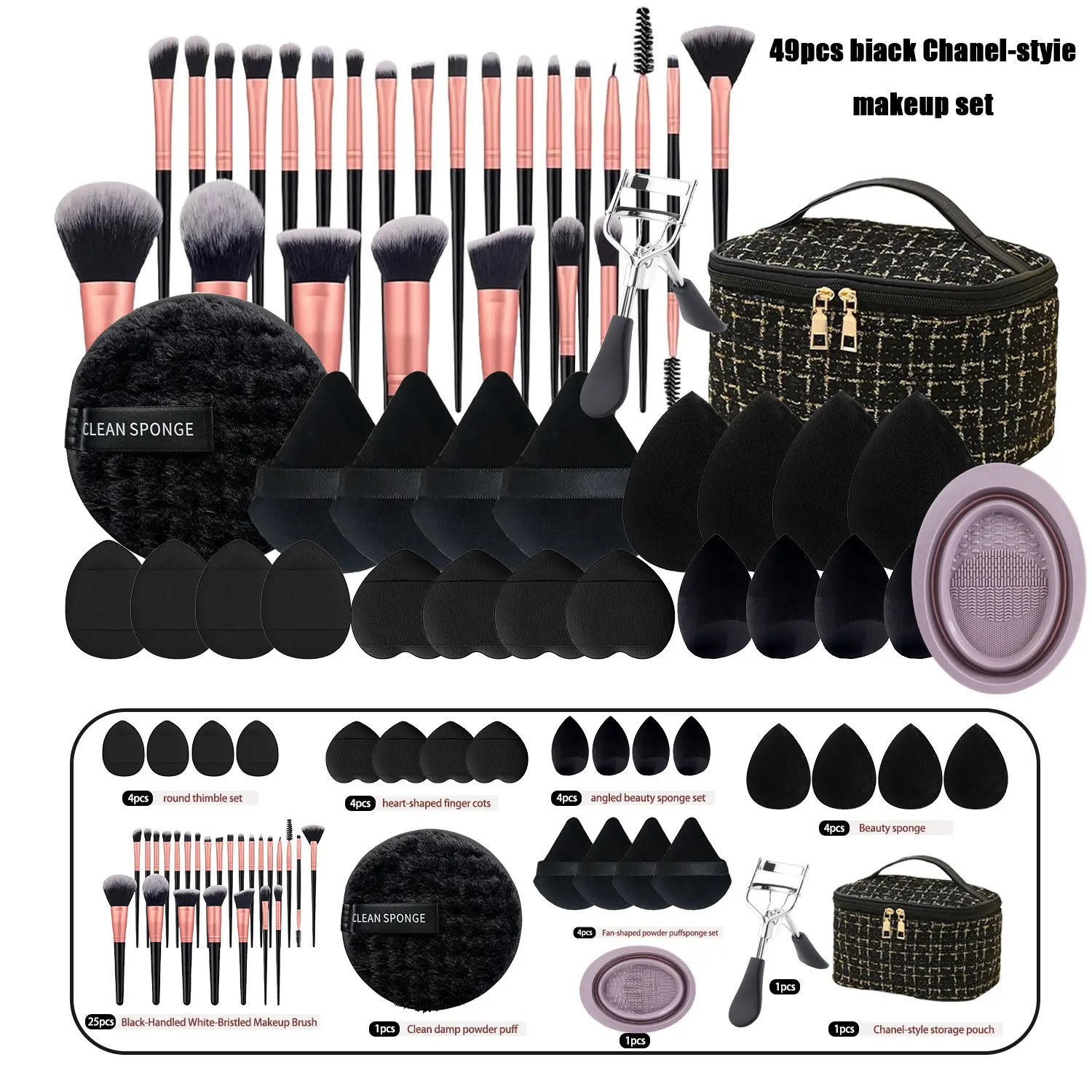 Makeup Brush Set,49pcs/set Makeup Tool Set Including Soft Brushes, Beauty Sponges, Powder Puffs, Brush Cleaner Mat, Bag and, Multifunctional Makeup Kit for Beginners, with Makeup Travel Bag,Professional Makeup Tools for Women, Cosmetic