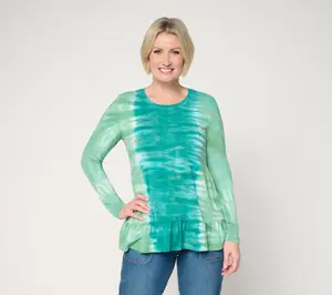 LOGO by Lori Goldstein Long Sleeve Dye Effect Top with Ruffle Hem