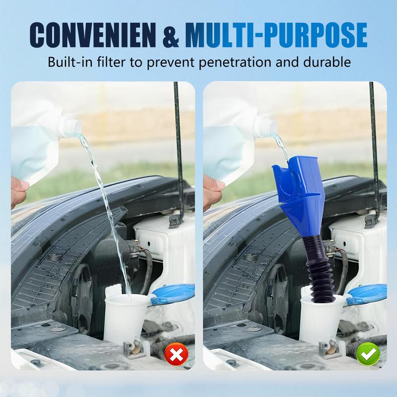 Oil Funnel for Automotive Use, Universal Flexible Fuel Funnel with Retractable Hose for Gas Transfer, Reusable Wide Mouth Gasoline Funnel for Cars, Trucks, Boats & Motorcycles, Easy to Clean