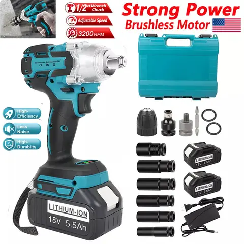 Professional 1/2 Inch Cordless Impact Wrench High Torque Electric Power Tool with Li-ion Battery for Automotive Repair Tire Changing DIY Projects