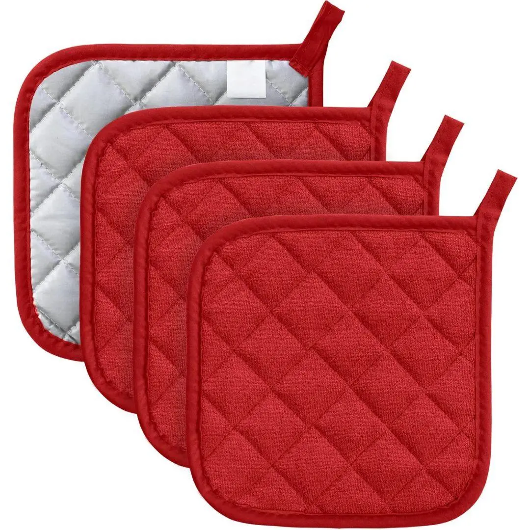 4-Pack Terry Cloth Pot Holders & Kitchen Towels Set - BPA-Free, Polyester, Solid, Waterproof, Heat-Resistant, Durable, Modern, Non-Slip Pads for Hot Pots, Pans, Oven Dishes - Ideal for Baking and Cooking