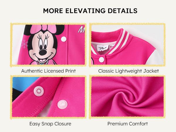 Disney Minnie Mickey Stitch Princess Frozen Elsa Marvel Jacket Lightweight Coat Button-Up Color Block Sweatshirt for Kids 2-14 Years