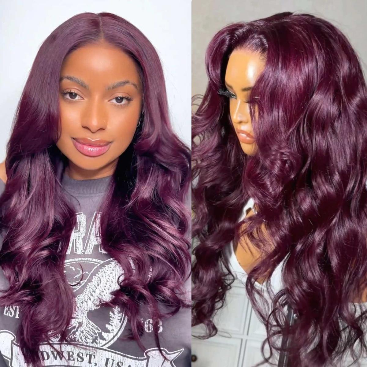 UNice Glueless Black Cherry Loose Wave Wig with Drawstring Pre Everything 13x4/7x5 Lace Closure Human Hair Wigs Natural Hairline Ready to Wear Beginners Friendly
