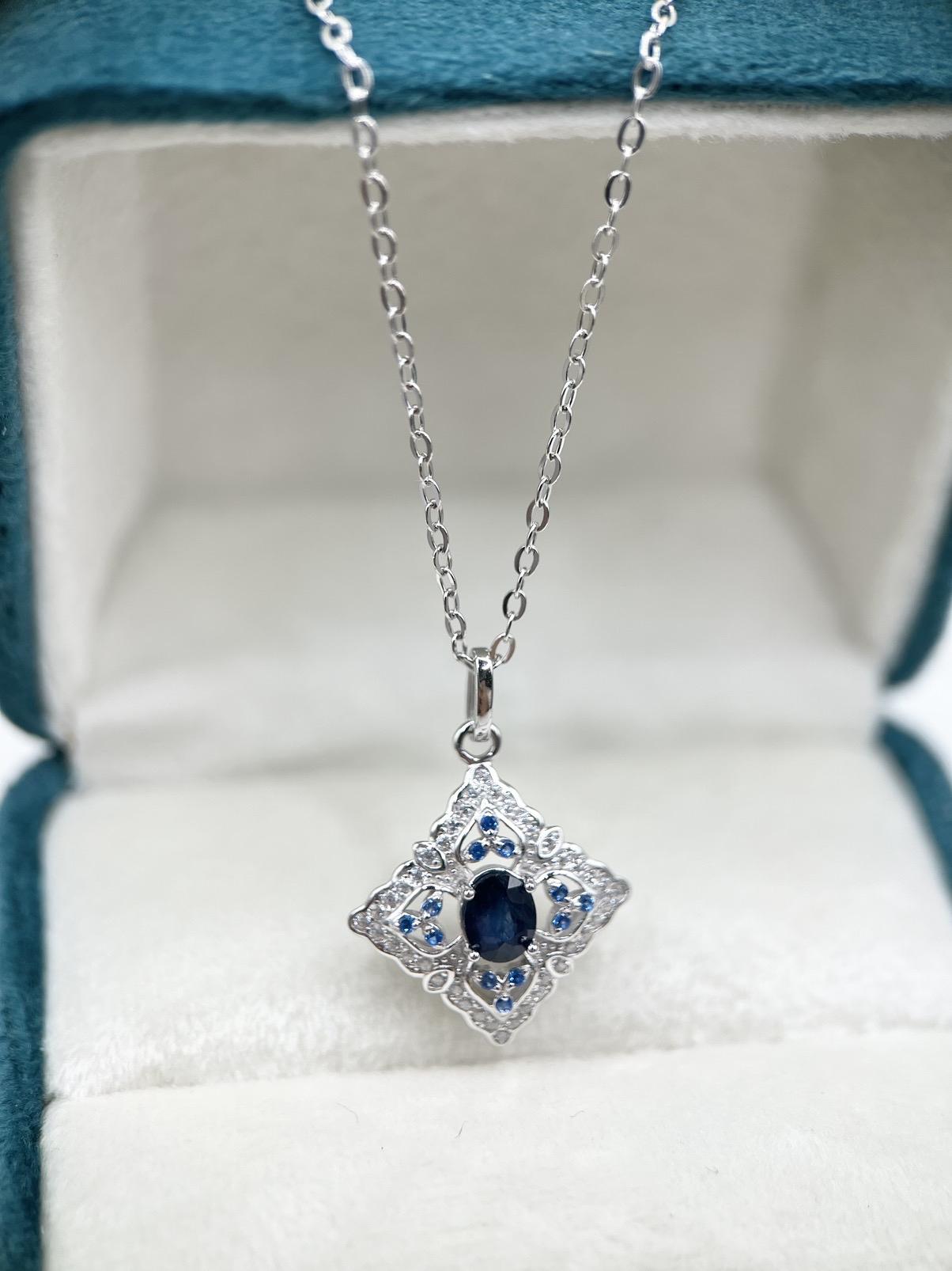 Natural Blue Sapphire Necklace with S925 Sterling Silver, September Birthstone, Gift for her