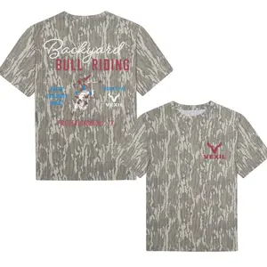 Backyard Bull Riding Mossy Oak Washed Out Camo Tee, Hunting Camo Tee T Shirt, Western Rodeo Graphic Tee, Vintage Camo Cowboy Aesthetic, Country Streetwear Fabric, Gift for Men & Women