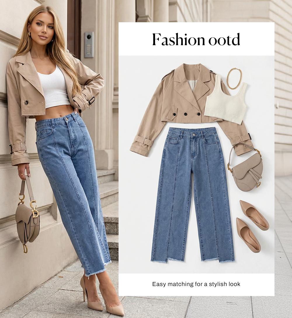 Sidefeel Women's Jeans High Waisted Wide Leg Loose Fit Straight Leg Zimbaplatinum Cropped Denim Pants