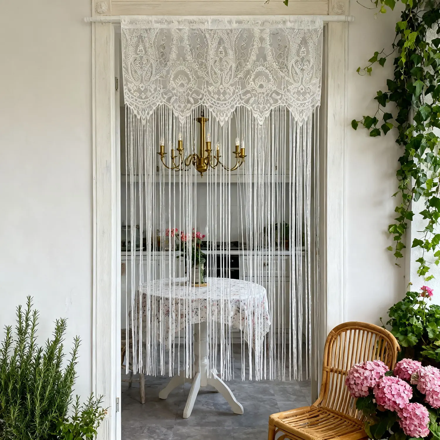 1 PC Macrame White Lace Door Curtain for Bedroom -NOT Include Curtain Rod Classic String Doorway Curtain for Living Room Kitchen Hallway Rod Pocket Top 39x78 Inch 1 Panel Hollow Out Fringe