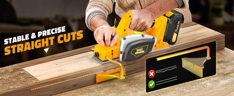 Cordless 3-1/4" Electric Wood Planer with 1x2.0Ah Battery, 15000RPM Power Planer for Woodworking Carpentry DIY Blades and Edge Guide