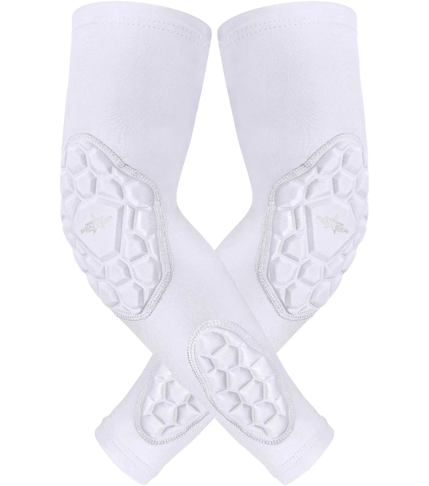 Penveer Protective Sports Arm Sleeves - Compression Padded, Breathable Elbow & Forearm Support for Youth & Adults, Football Use (White), Protective Sleeve, Sports Arm Sleeve