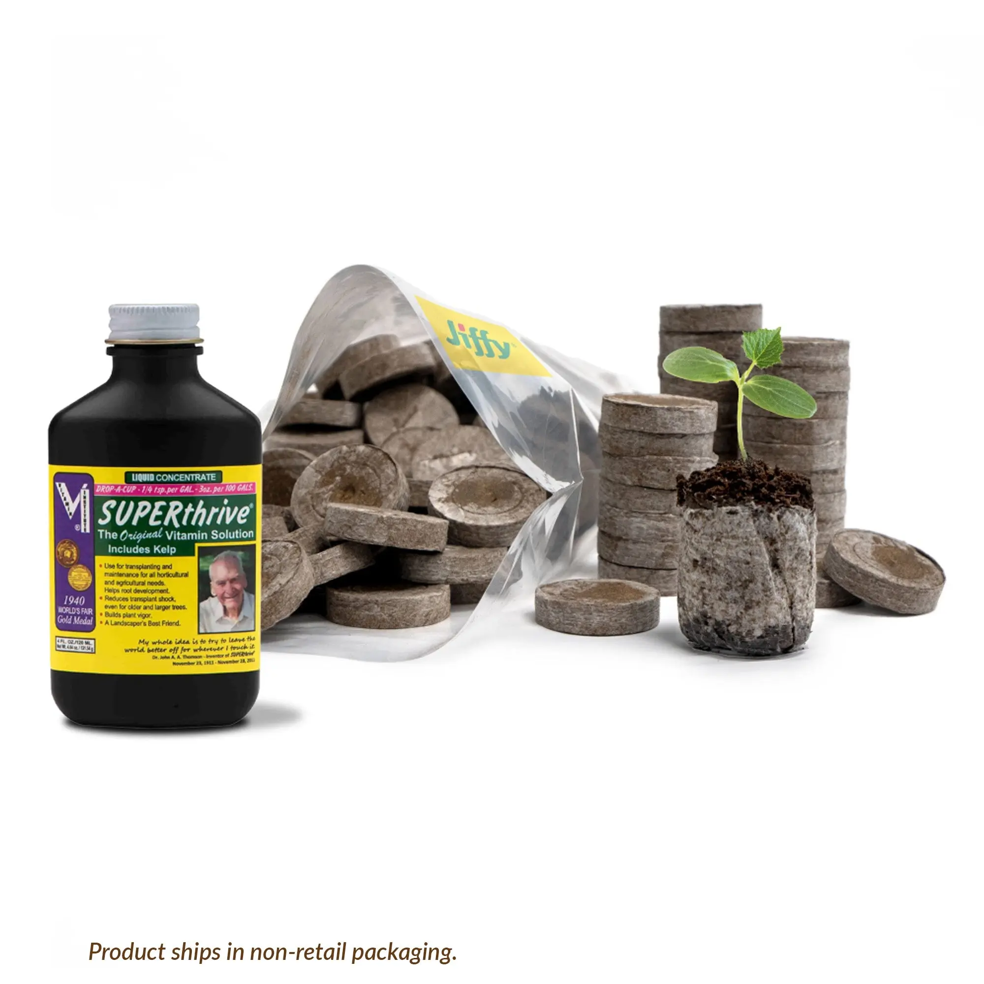 100 Count- Jiffy 36 MM Peat Soil Pellets Seeds Starting Plugs: Indoor Seed Starter and SUPERthrive Plant Vitamin Solution with Kelp, 4 Oz.